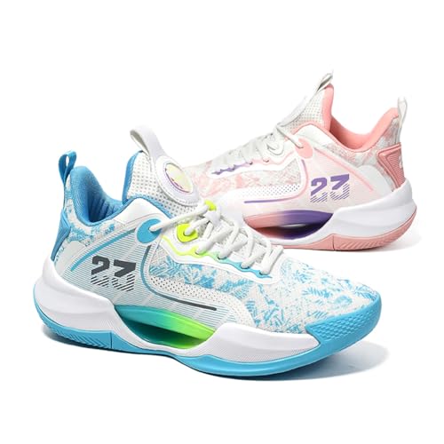 Bolognifi Herren High Top Basketballschuhe Anti-Rutsch-Sportschuhe Verschleißfeste und stoßdämpfende praktische Trainingsschuhe Geschenk(Blue pink,38 EU) von Bolognifi