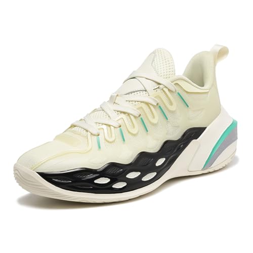 Bolognifi Jugend-Basketballschuhe, Court-Sportschuhe, Schulliga, Lauftraining, Straße, Outdoor-Sportschuhe Geschenk(Beige-a,42 EU) von Bolognifi