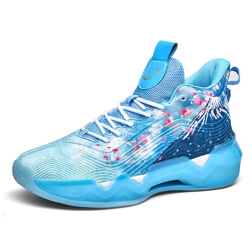 Bolognifi Unisex Neutral Basketballschuhe High Top Anti Slip Nachtlicht Verschleißfeste Laufschuhe Sportschuhe Geschenk(Blue,41 EU) von Bolognifi