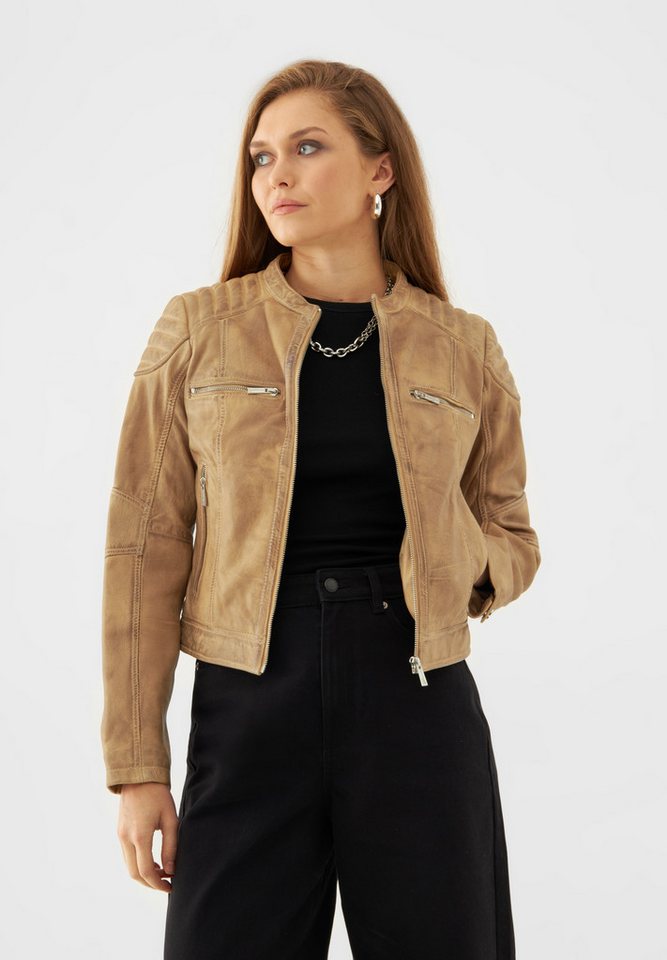 Bolongaro Trevor Lederjacke MARIA RACER Weiches Leder, gewalktes Finish, Panel-Details von Bolongaro Trevor