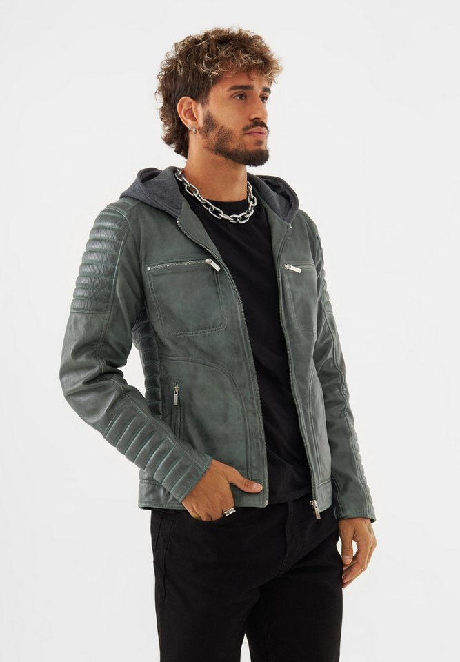 Bolongaro Trevor Lederjacke NATHAN HOODED Weiches Leder, gewalkte Oberfläche, Jersey-Kapuze von Bolongaro Trevor