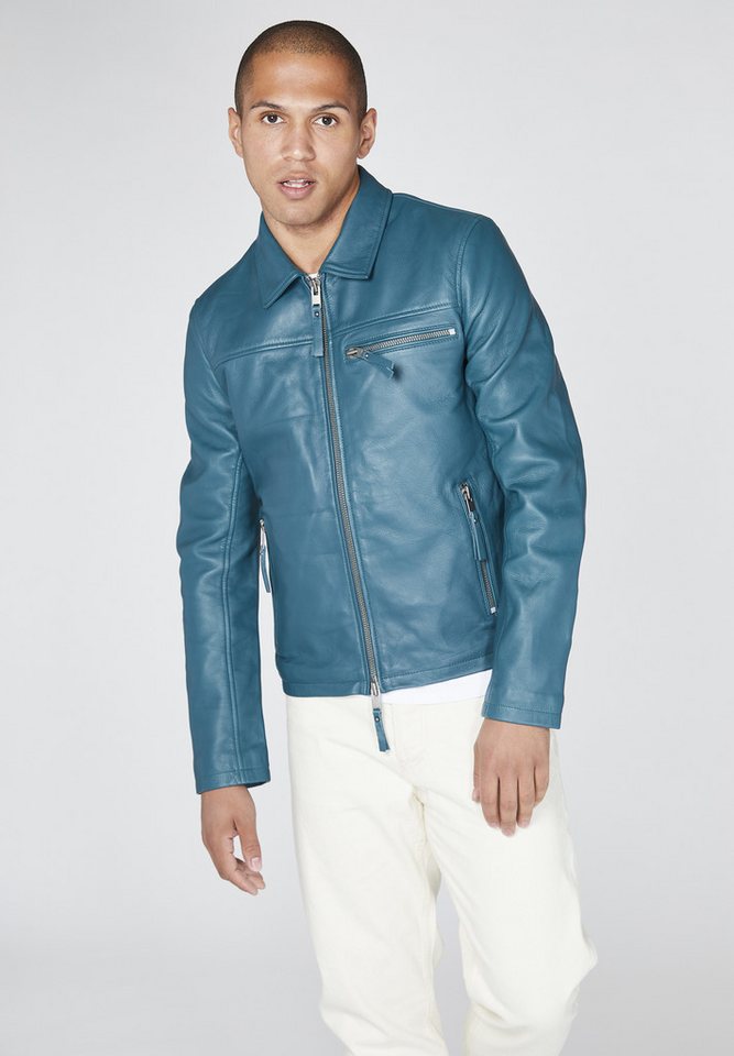 Bolongaro Trevor Lederjacke WORKER Zwei-Wege-Reißverschluss, superweiches Leder, Reißverschlusstaschen von Bolongaro Trevor