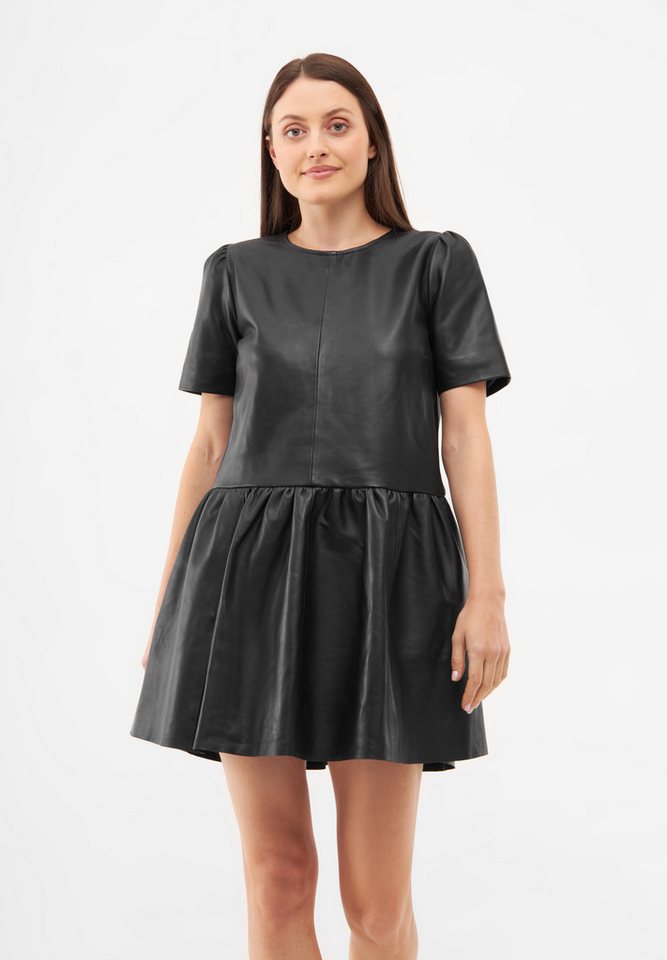 Bolongaro Trevor Midikleid SMOCK Lederkleid, Kurze Puffärmel, Ausgestellter Rock von Bolongaro Trevor