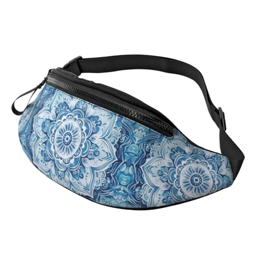 BoltPack Bauchtasche für Damen und Herren, mit verstellbarem Riemen, leichte, wasserdichte Hüfttasche für Sport, Wandern, Laufen, Blaues Mandala 8, Einheitsgröße, Trekkingrucksack von Boltpack