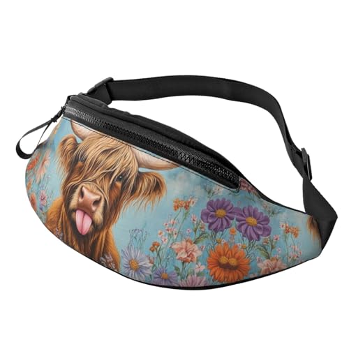 BoltPack Bauchtasche für Damen und Herren, mit verstellbarem Riemen, leichte, wasserdichte Hüfttasche für Sport, Wandern, Laufen, Flower Highland Cow 15, M, Trekkingrucksack BoltPack Bauchtasche für Damen und Herren, mit verstellbarem Riemen, leichte, wasserdichte Hüfttasche für Sport, Wandern, Laufen, Flower Highland Cow 15, M, Trekkingrucksack von Boltpack