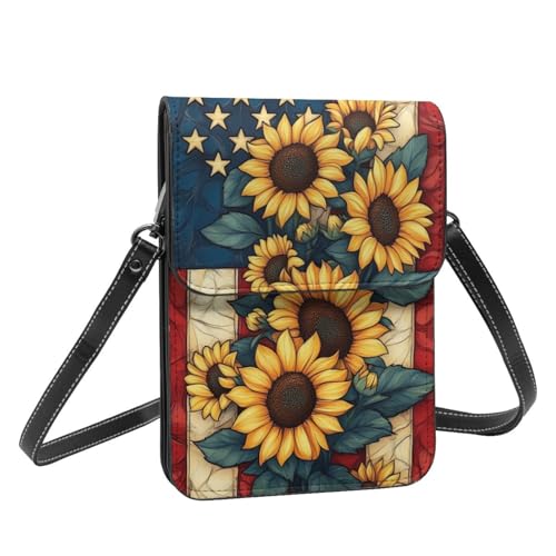 Boltpack Crossbody-Geldbörse, Handytaschen für Damen, Leder, Handytasche, Münzgeldbörse mit verstellbarem Schulterseil, Amerikanische Flagge Sonnenblumen 14, 19 X 13.5 X 1 cm Boltpack Crossbody-Geldbörse, Handytaschen für Damen, Leder, Handytasche, Münzgeldbörse mit verstellbarem Schulterseil, Amerikanische Flagge Sonnenblumen 14, 19 X 13.5 X 1 cm von Boltpack