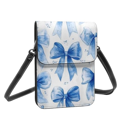 Boltpack Crossbody-Geldbörse, Handytaschen für Damen, Leder, Handytasche, Münzgeldbörse mit verstellbarem Schulterseil, Blue Bows 7, 19 X 13.5 X 1 cm Boltpack Crossbody-Geldbörse, Handytaschen für Damen, Leder, Handytasche, Münzgeldbörse mit verstellbarem Schulterseil, Blue Bows 7, 19 X 13.5 X 1 cm von Boltpack
