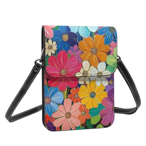 Boltpack Crossbody-Geldbörse, Handytaschen für Damen, Leder, Handytasche, Münzgeldbörse mit verstellbarem Schulterseil, Bunte schöne Blumen, 14, 19 X 13.5 X 1 cm Boltpack Crossbody-Geldbörse, Handytaschen für Damen, Leder, Handytasche, Münzgeldbörse mit verstellbarem Schulterseil, Bunte schöne Blumen, 14, 19 X 13.5 X 1 cm von Boltpack
