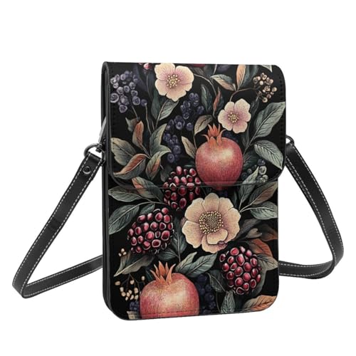 Boltpack Crossbody-Geldbörse, Handytaschen für Damen, Leder, Handytasche, Münzgeldbörse mit verstellbarem Schulterseil, Granatäpfel und Blumen 5, 19 X 13.5 X 1 cm Boltpack Crossbody-Geldbörse, Handytaschen für Damen, Leder, Handytasche, Münzgeldbörse mit verstellbarem Schulterseil, Granatäpfel und Blumen 5, 19 X 13.5 X 1 cm von Boltpack