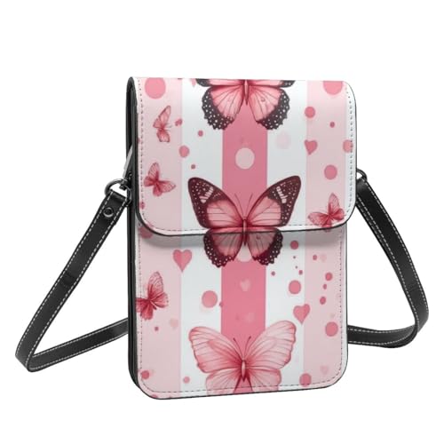 Boltpack Crossbody-Geldbörse, Handytaschen für Damen, Leder, Handytasche, Münzgeldbörse mit verstellbarem Schulterseil, Pink Butterfly 6, 19 X 13.5 X 1 cm Boltpack Crossbody-Geldbörse, Handytaschen für Damen, Leder, Handytasche, Münzgeldbörse mit verstellbarem Schulterseil, Pink Butterfly 6, 19 X 13.5 X 1 cm von Boltpack