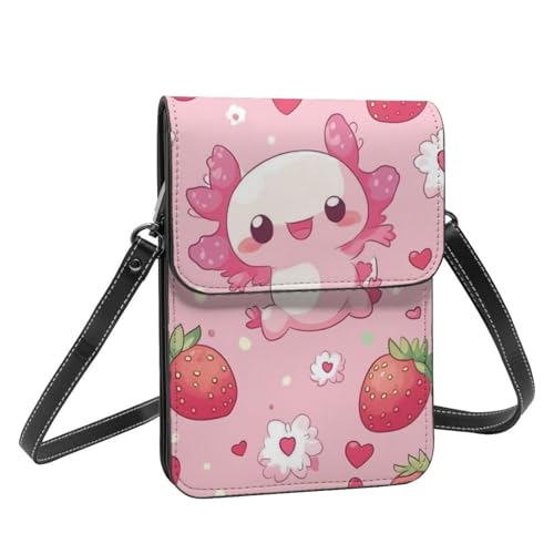 Boltpack Crossbody-Geldbörse, Handytaschen für Damen, Leder, Handytasche, Münzgeldbörse mit verstellbarem Schulterseil, Strawberry Axolotl 14, 19 X 13.5 X 1 cm Boltpack Crossbody-Geldbörse, Handytaschen für Damen, Leder, Handytasche, Münzgeldbörse mit verstellbarem Schulterseil, Strawberry Axolotl 14, 19 X 13.5 X 1 cm von Boltpack