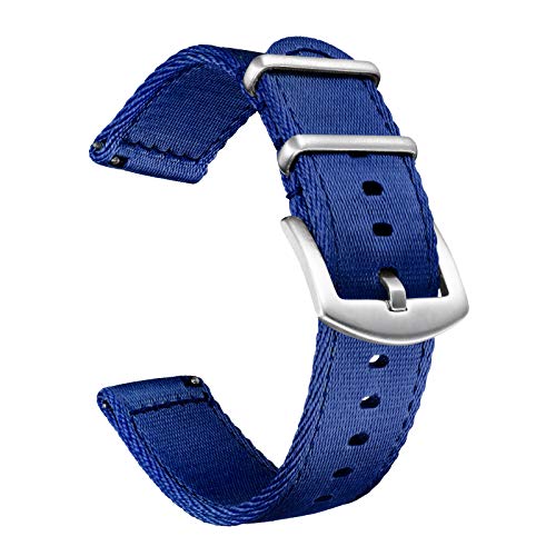 Militär Canvas Seat Belt Nylon Uhrenarmband für Männer Frauen mit Schnellverschluss Edelstahl Silberne Schnalle, Marineblau, 20mm von BOLYTE