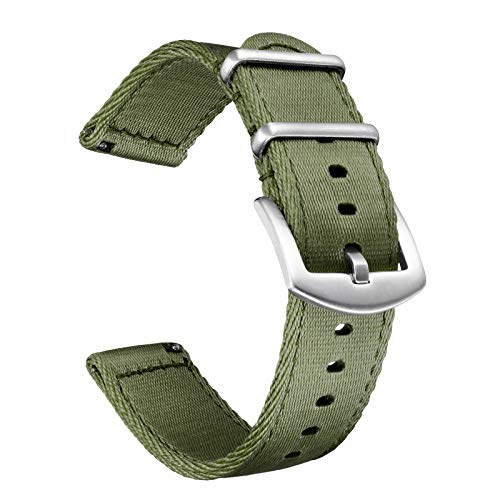 Militär Canvas Seat Belt Nylon Uhrenarmband für Männer Frauen mit Schnellverschluss Edelstahl Silberne Schnalle, Armee-grün, 22mm von BOLYTE