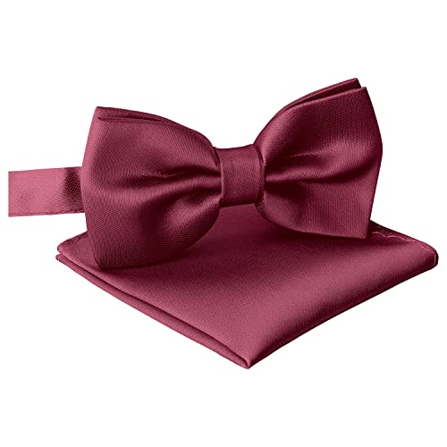 BomGuard Herren Fliege Einstecktuch Set 12 cm x 7 cm, bordeaux-rot von BomGuard