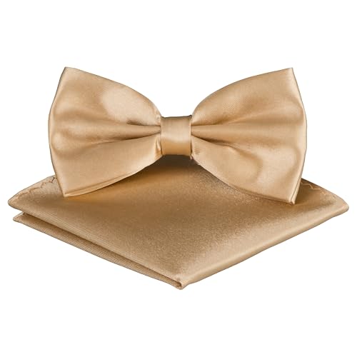 BomGuard Herren Fliege Einstecktuch für Erwachsene - Männer Damen Mann Jugendliche + Tuch, champagner leicht golden von BomGuard