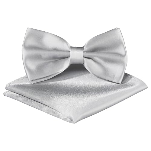 BomGuard Herren Fliege Einstecktuch für Erwachsene - Männer Damen Mann Jugendliche + Tuch, hellgrau-silber von BomGuard
