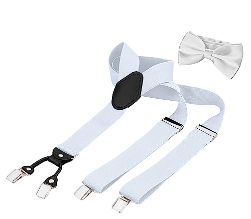 BomGuard Herren Hosenträger + Fliege Männer Set Mann,3,5 cm breit,weiss von BomGuard