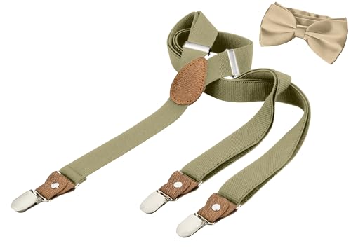 BomGuard Herren Hosenträger Brapu 2,5 cm + Fliege,beige von BomGuard