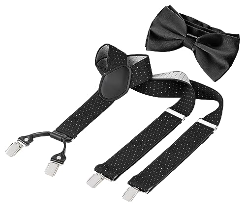 BomGuard Herren Hosenträger Fliege Set,3,5 cm breit,schwarz gepunktet von BomGuard