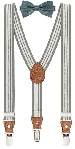 BomGuard Herren Hosenträger PU-BR 2,5 cm + Fliege,grau gestreift von BomGuard