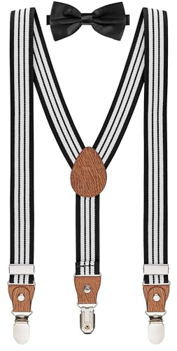 BomGuard Herren Hosenträger PU-BR 2,5 cm + Fliege,schwarz gestreift von BomGuard