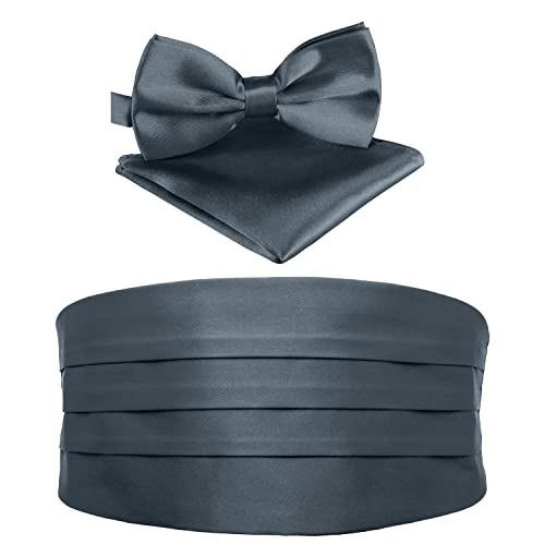 BomGuard Herren Kummerbund - Smoking 3er Set Schärpe Fliege Einstecktuch,dunkelgrau von BomGuard