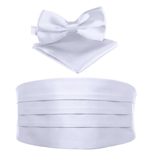 BomGuard Herren Kummerbund - Smoking 3er Set Schärpe Fliege Einstecktuch,weiss von BomGuard
