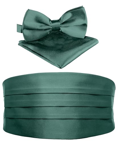 BomGuard Herren Kummerbund - Smoking 3er Set Schärpe Fliege Einstecktuch,dunkelgrün von BomGuard