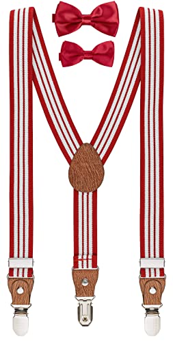 BomGuard Teenager Kinder Hosenträger Fliege Set,12-17 Jahre, rot gestreift + Fliege rot von BomGuard