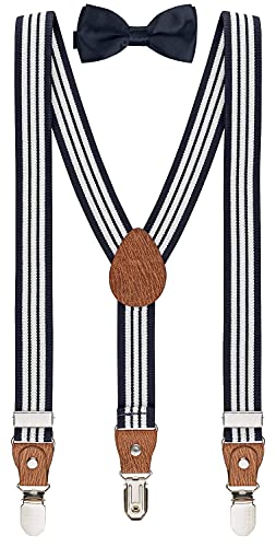 BomGuard Kinder Hosenträger & Fliege Set 2–7 Jahre – Dunkelblau Gestreift + Fliege Dunkelblau von BomGuard