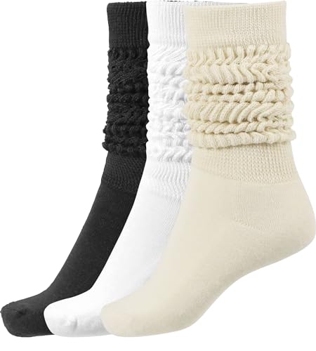 BomKinta Slouch Socken Damen Oberschenkelhohe Stiefelsocken Weiche Scrunch Socken Größe 38-45, Schwarz Weiß Creme -3 Paris, Einheitsgröße von BomKinta