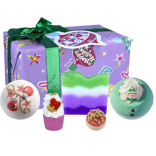Bomb Cosmetics Incredibauble Festive Christmas Handmade Wrapped Bath & Body Set with Essential Oils, Includes Bath Bombs, Soap, Bath Mallow & Bath Creamer von Bomb Cosmetics