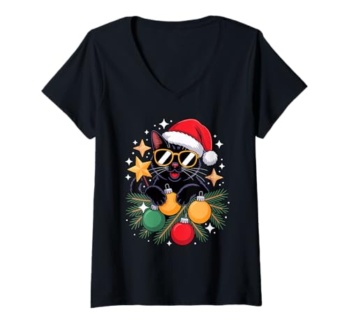 Damen Christmas Ornament Bombay Cat Sunglasses T-Shirt mit V-Ausschnitt Damen Christmas Ornament Bombay Cat Sunglasses T-Shirt mit V-Ausschnitt von Bombay Cat Lover Gifts