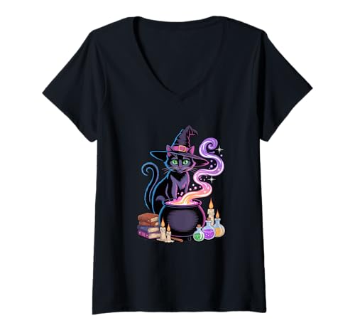 Damen Halloween Hexe Bombay Katze T-Shirt mit V-Ausschnitt Damen Halloween Hexe Bombay Katze T-Shirt mit V-Ausschnitt von Bombay Cat Lover Gifts