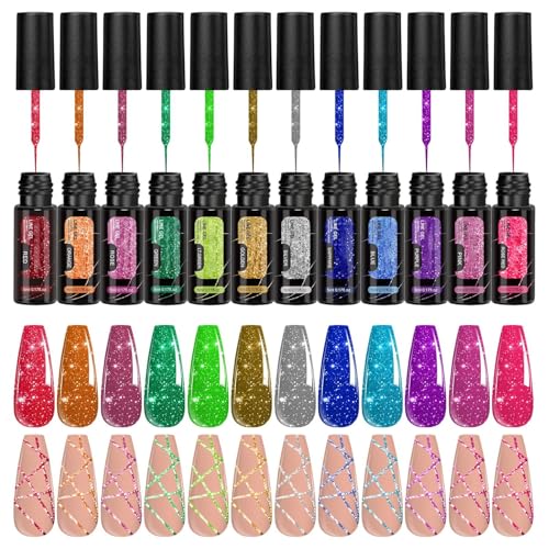 Bomefoi Reflektierender Glitzer Gel Nagellack, 12 Farben Gel Nagellack Set, Reflektierendes Maniküre Set Für Damen Salon Zuhause Party Sommerurlaub von Bomefoi