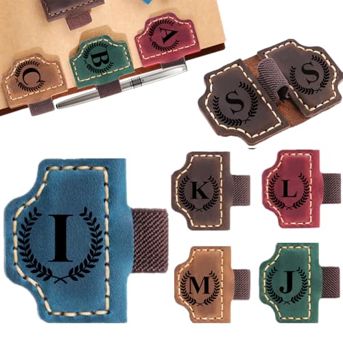 Benutzerdefiniertes Lesezeichen mit Stifthalter mit 26 Buchstaben, personalisierbares magnetisches Leder-Lesezeichen, personalisierter Namens-Lesezeichen-Clip mit Initiale für Männer und Frauen von Bomeiqee