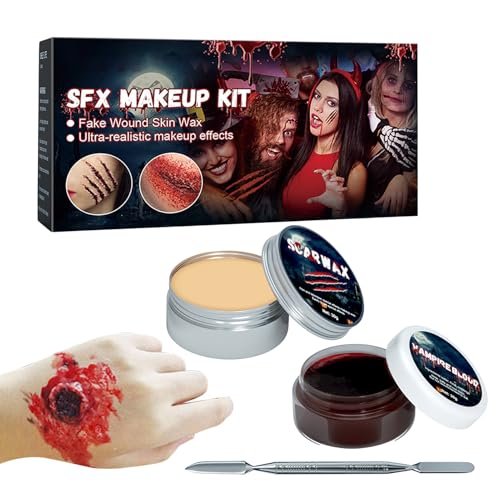 BommFu Halloween Schmink Set | Halloween Narbenwachs Künstliche Schorf Blut Wundschminke,Körperbemalung Waschbar Für Zombie Cosplay Männer Frauen Fotoshooting Geburtstag von BommFu