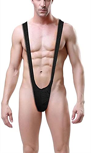 Bommi Fairy Borat Mankini Herren Wäsche-Badeanzug Thong Swimsuit Straps Body Party-Kostüm Bikini für Männer Bademode für Herren Fun-Bodys Einteiler V Sling Partykleidung und Geschenke (Schwarz) von Bommi Fairy