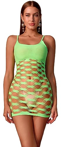 Bommi Fairy Damen Dessous Sexy Mesh BodyStocking Fishnet Dessous Stretchy Bodysuits Ein Stück Durchsichtiges Neckholder Wickelkleid (Grün) von Bommi Fairy