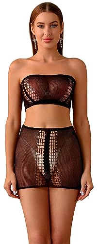 Bommi Fairy Damen Dessous Sexy Naughty Durchsichtige Hollow-Out Dessous Fishnet Set Tube Top mit Unterwäsche Nachtwäsche zerrissen (Schwarz) von Bommi Fairy