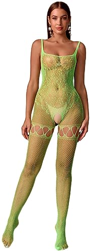 Bommi Fairy Damen Dessous Strapsstrümpfe Reizwäsche Bodysuit Mesh Jumpsuit Sexy Netzstrumpfhose Bodycon Babydoll (Grün) von Bommi Fairy