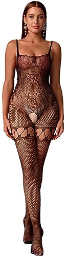 Bommi Fairy Damen Dessous Strapsstrümpfe Reizwäsche Bodysuit Mesh Jumpsuit Sexy Netzstrumpfhose Bodycon Babydoll (Schwarz) von Bommi Fairy