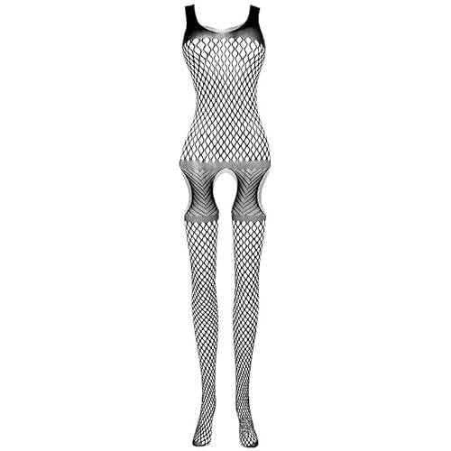 Bommi Fairy Damen Fischnetz Reizwäsche Netzwäsche Cut-Out Netzstrumpf Dessous Mesh Strumpfhosen Babydoll Nachtwäsche Scharf Outfit ClubKleid (Schwarz) von Bommi Fairy