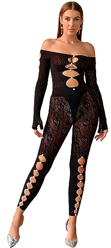 Bommi Fairy Damen Fischnetz Set Spitze Perle Bodystocking Party Kleid Trägerlos Top & Strumpfhose Mesh Dessous Sexy Clubwear (Schwarz) von Bommi Fairy