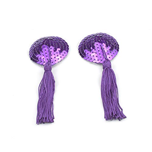 Bommi Fairy Damen Nippel Cover Natürliches Silikon Pailletten und Quastenschwänze Sequin Pasties Lingerie Brust Blütenblatt Pasty Kleber Wiederverwendbar 1 Paar (Lila) von Bommi Fairy