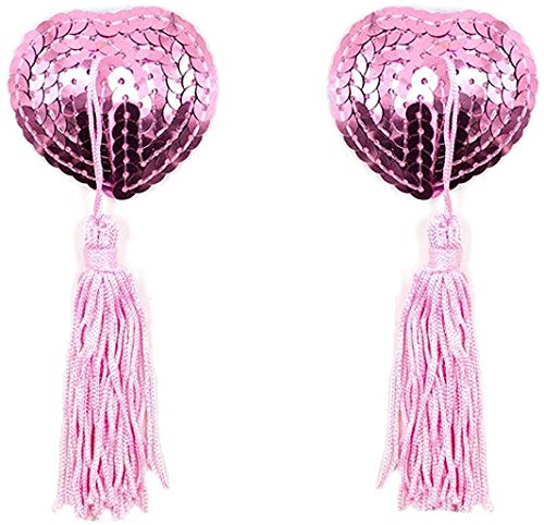 Bommi Fairy Damen Nippel Cover Natürliches Silikon Pailletten und Quastenschwänze Sequin Pasties Lingerie Brust Blütenblatt Pasty Kleber Wiederverwendbar 1 Paar (Rosa) von Bommi Fairy