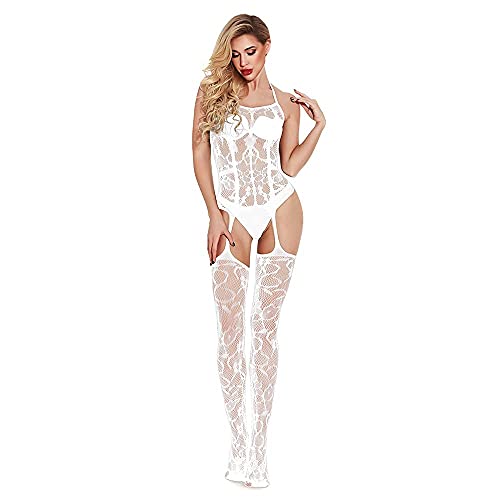 Bommi Fairy Damen Reizwäsche Spitzen Teddy Unterwäsche Strapsen Negligee Nachtwäsche Nachthemd Halfter Sling Unterwäsche Lingerie Transparente Babydoll mit Strumpfhaltergürtel-Dessous (Weiß) von Bommi Fairy