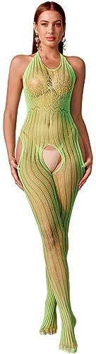 Bommi Fairy Damen Sexy Ausschnitt Kleid Jumpsuit Ausschnitt Rückenfrei Schritt Durchsichtige Shapewear Ein Stück Bodystocking (Grün) von Bommi Fairy