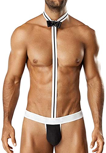 Bommi Fairy Herren Sexy Mankini Borat Unterwäsche Thong Swimsuit Butler Kostüm Kellner Outfit Hosenträger Lustiges Neuheitsgeschenk (Schwarz) von Bommi Fairy