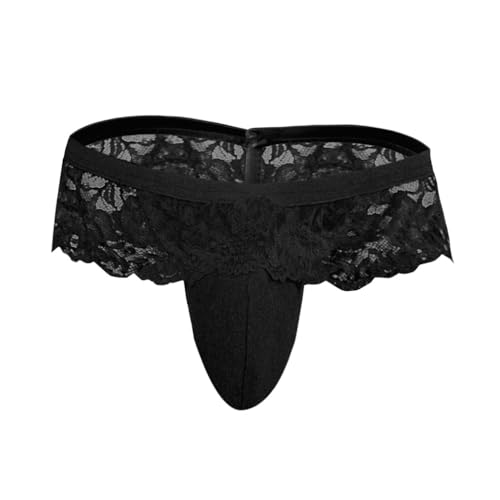 Bommi Fairy Herrenhöschen Dessous Spitze Low Rise Stretchy G-String Bikini Sissy Pouch Tanga Crossdressing Unterwäsche Ruffled Briefs (DE/NL/SE/PL, Numerisch, 42, Regular, Regular, Schwarz) von Bommi Fairy